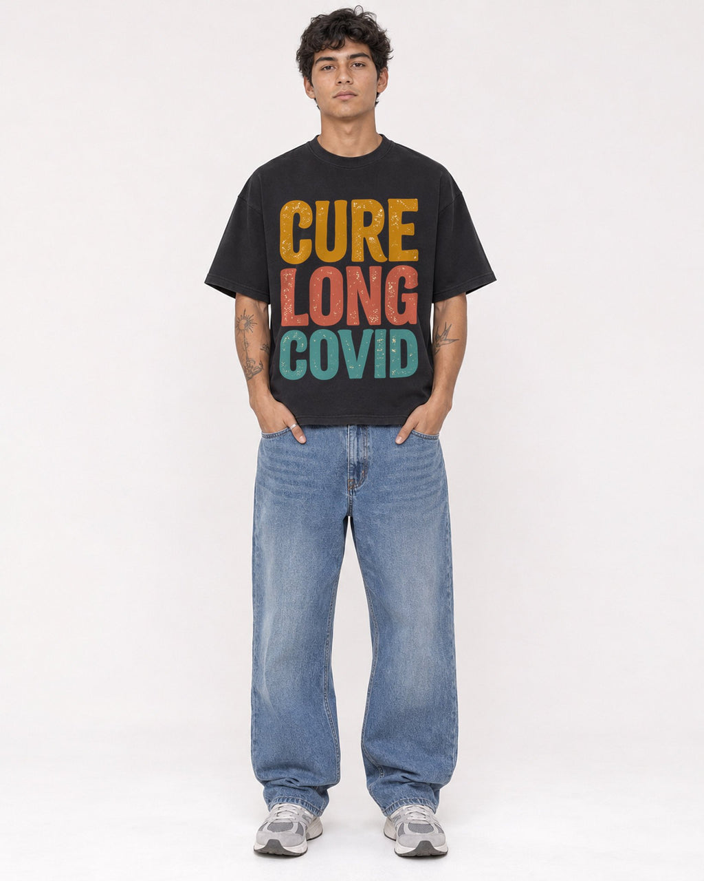 Mockup Boxy Heavyweight Tee Black male full-body 06