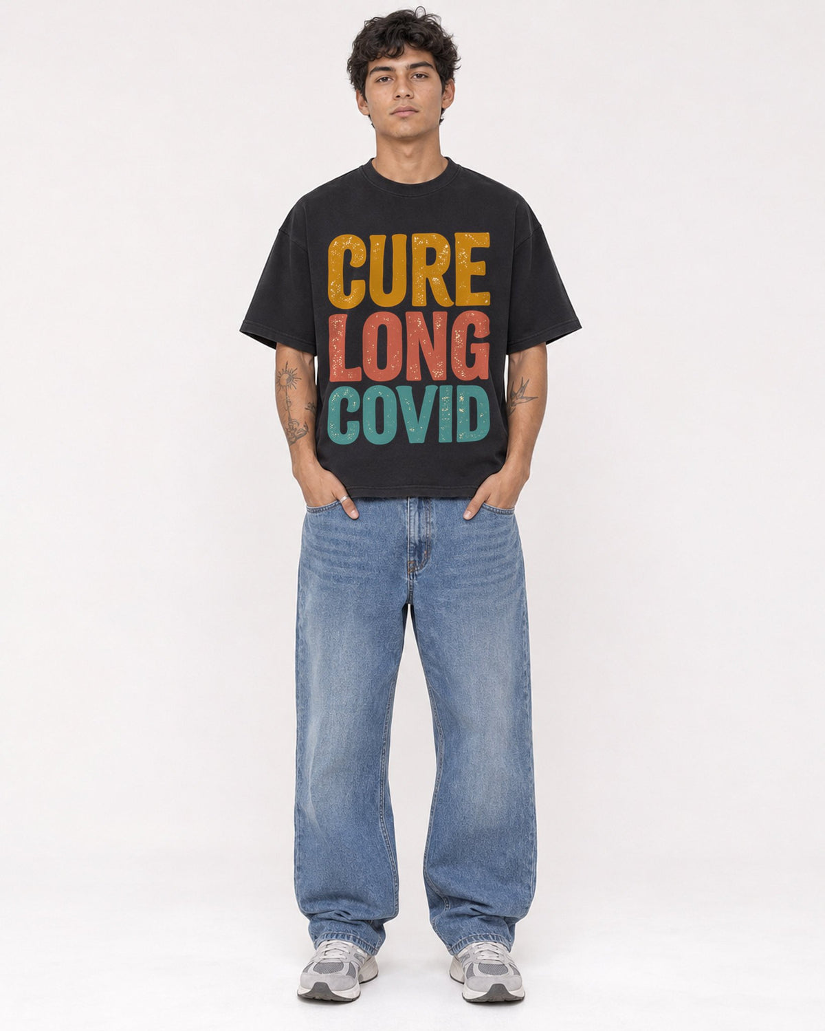 Mockup Boxy Heavyweight Tee Black male full-body 06