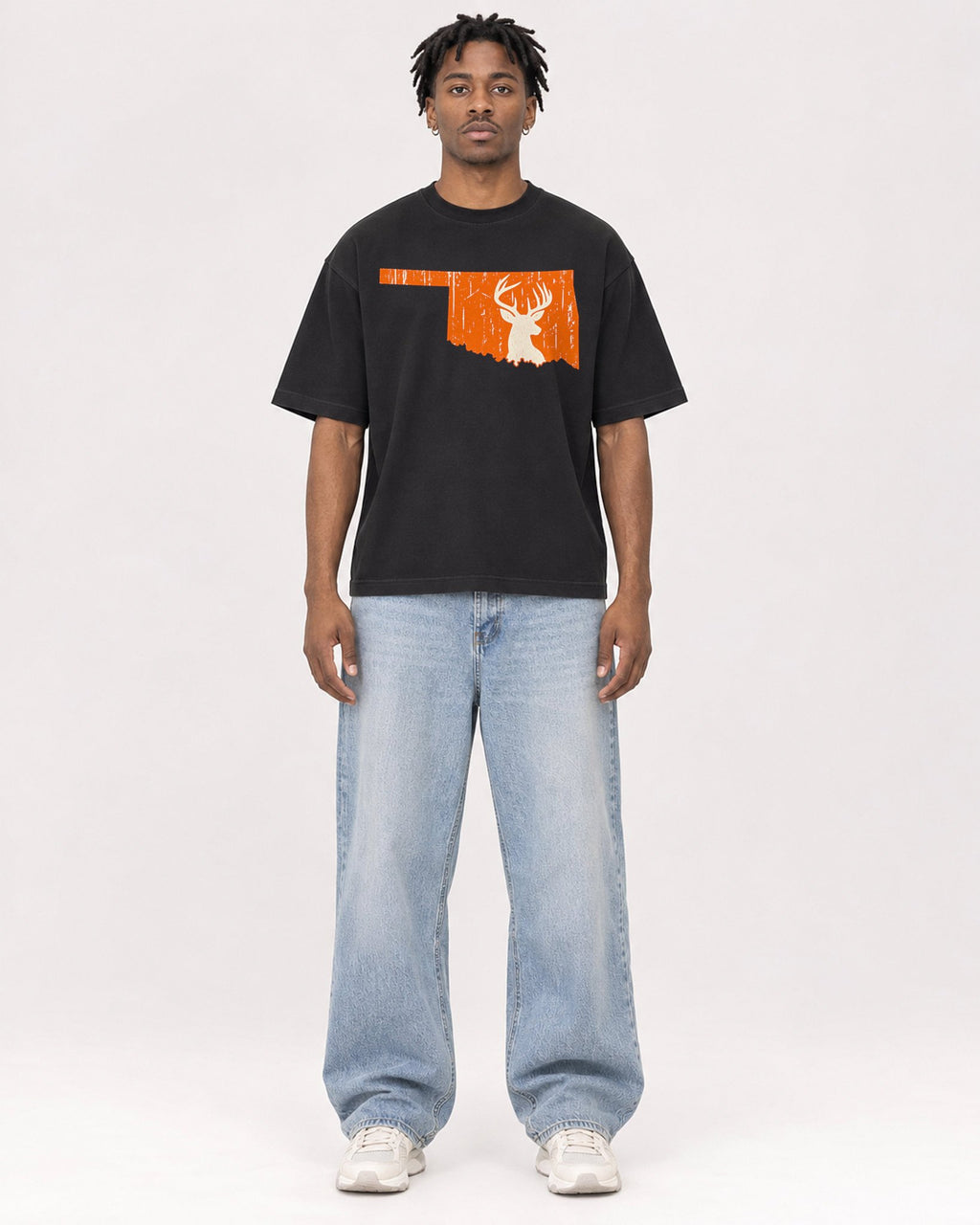 Mockup Boxy Heavyweight Tee Black male full-body 05