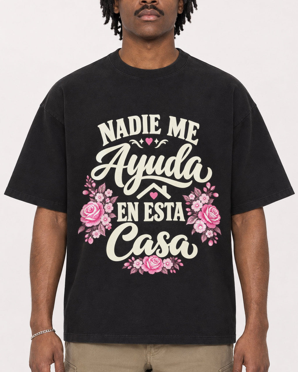 Mockup Boxy Heavyweight Tee Black male close-up 04