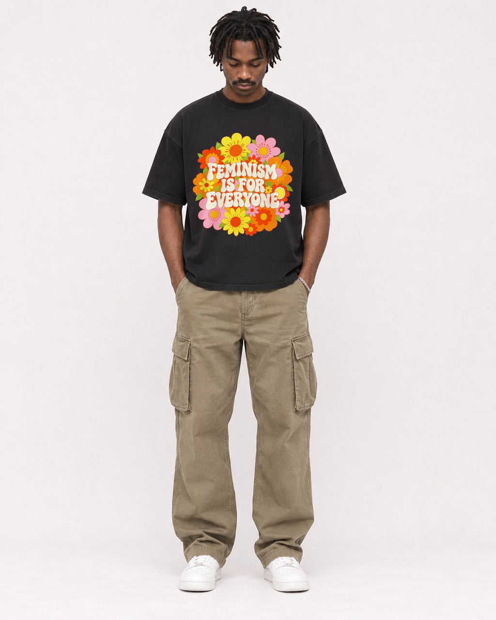 Mockup Boxy Heavyweight Tee Black male full-body 04