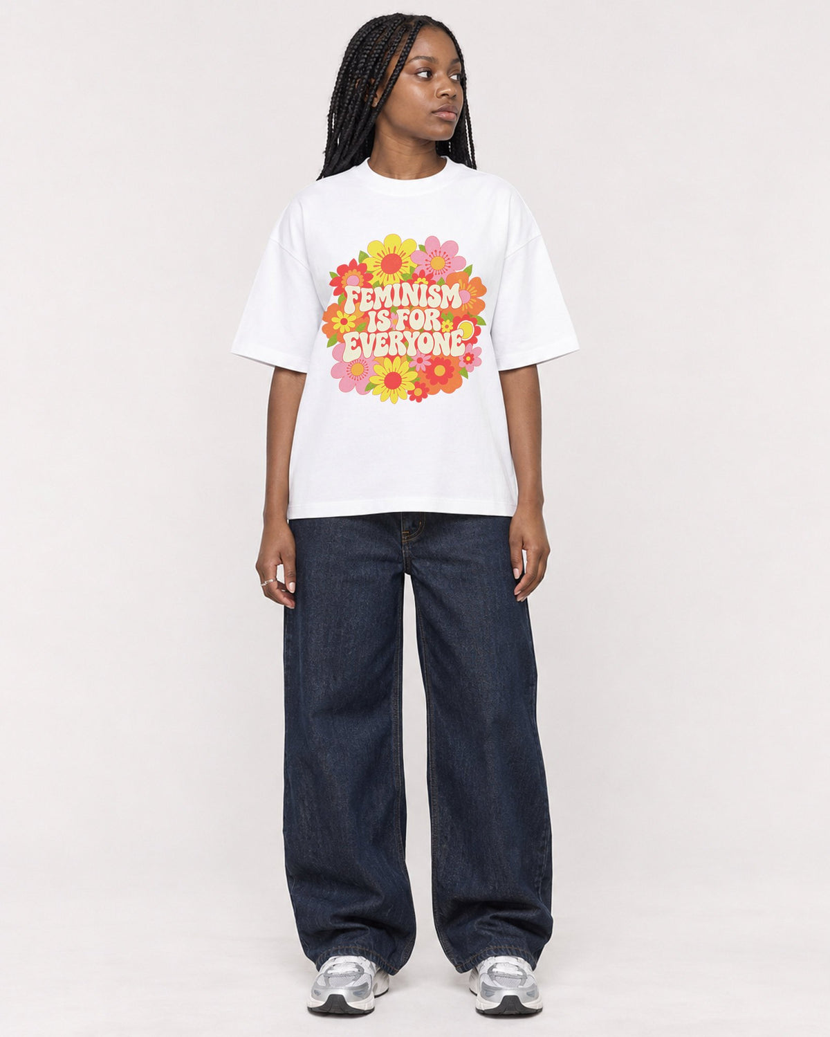 Mockup Boxy Heavyweight Tee White female full-body 04