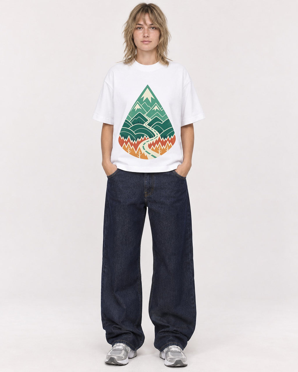 Mockup Boxy Heavyweight Tee White female full-body 19