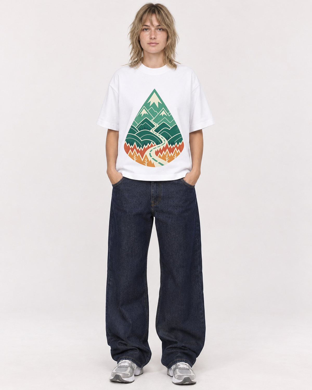 Mockup Boxy Heavyweight Tee White female full-body 19