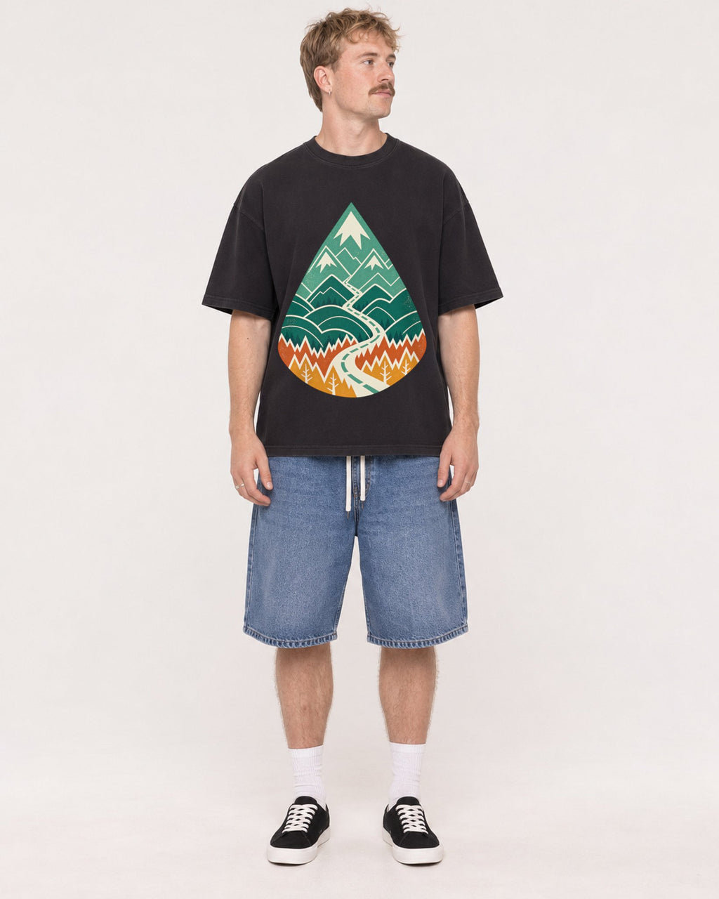 Mockup Boxy Heavyweight Tee Black male full-body 19
