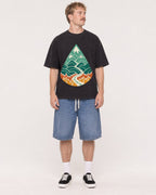 Mockup Boxy Heavyweight Tee Black male full-body 19