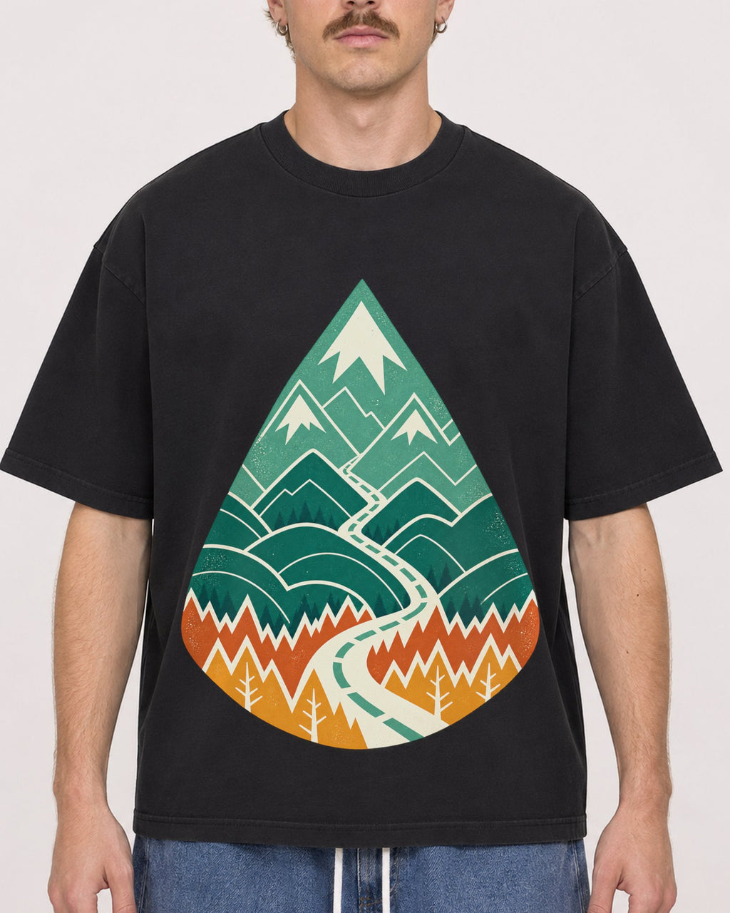 Mockup Boxy Heavyweight Tee Black male close-up 19