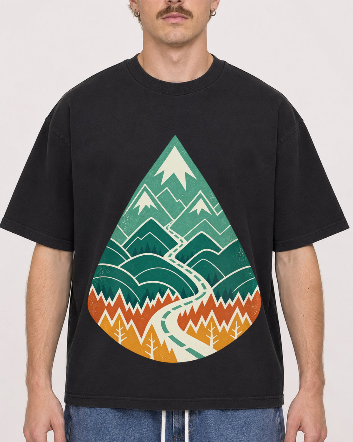 Mockup Boxy Heavyweight Tee Black male close-up 19