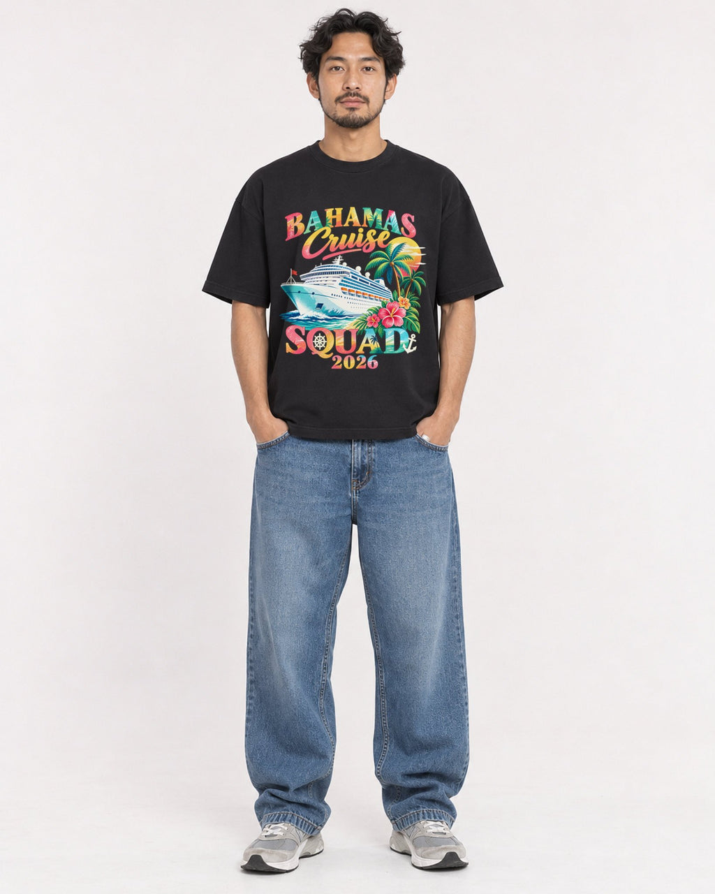 Mockup Boxy Heavyweight Tee Black male full-body 02