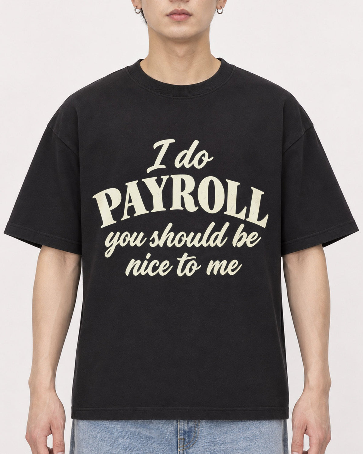 Mockup Boxy Heavyweight Tee Black male close-up 01