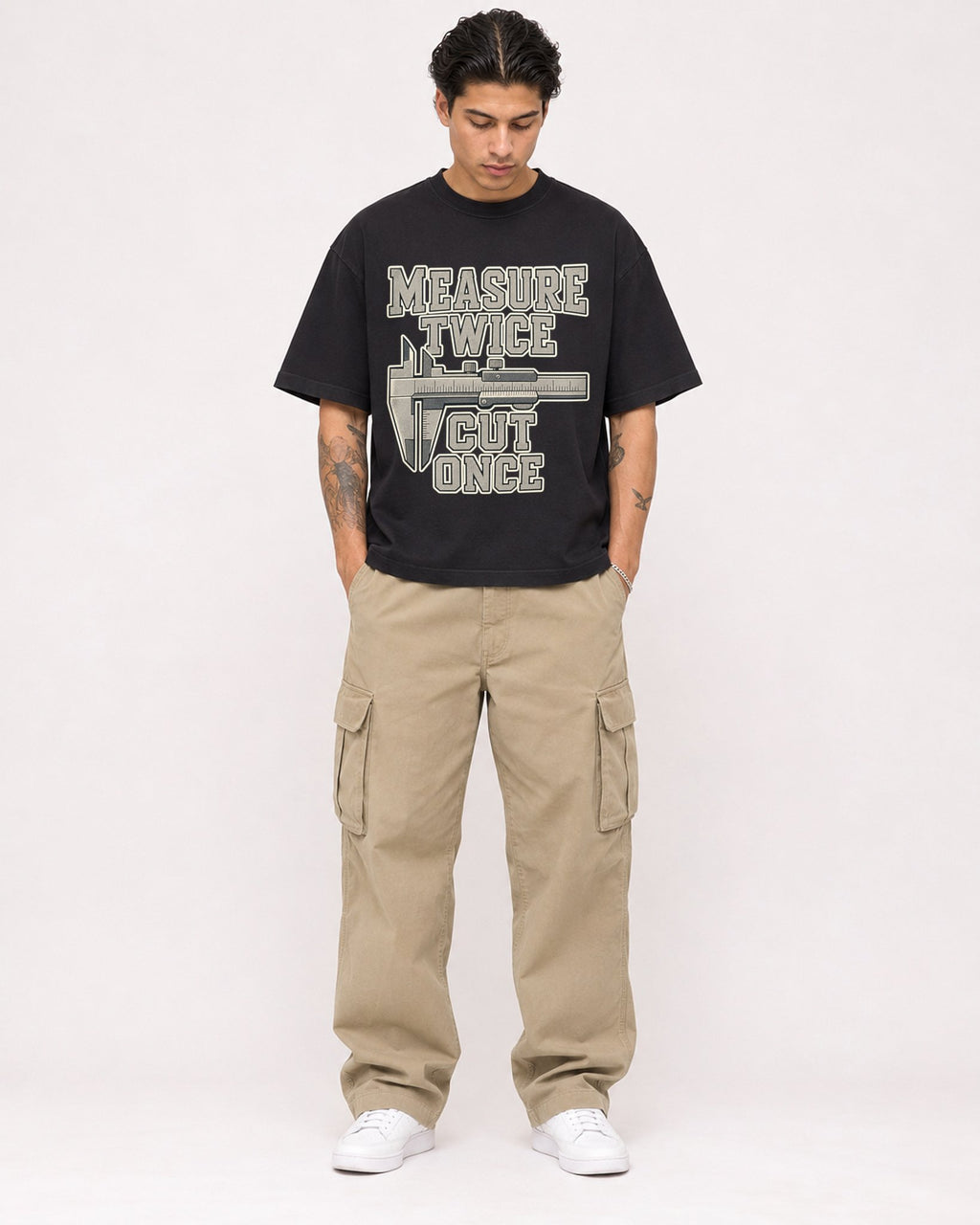 Mockup Boxy Heavyweight Tee Black male full-body 36