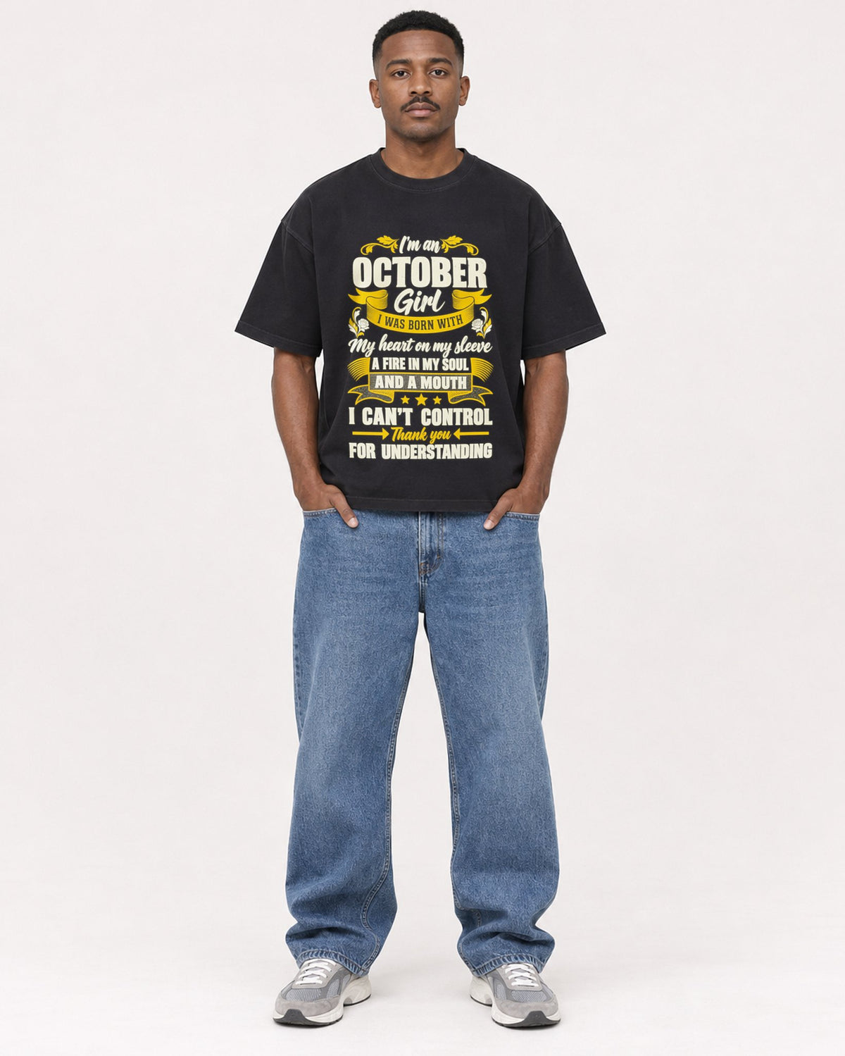 Mockup Boxy Heavyweight Tee Black male full-body 14
