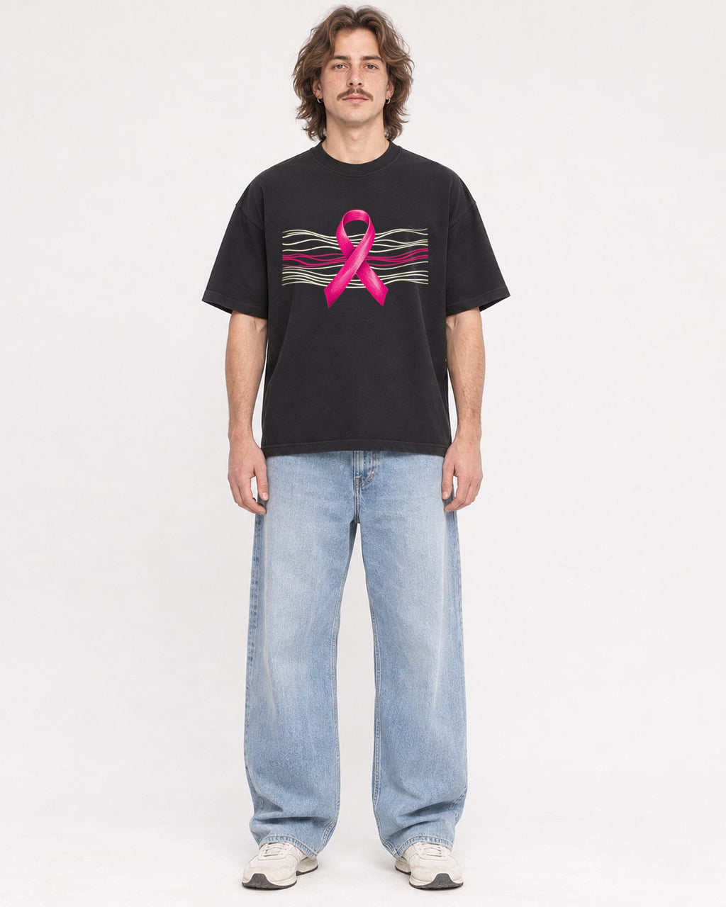 Mockup Boxy Heavyweight Tee Black male full-body 49