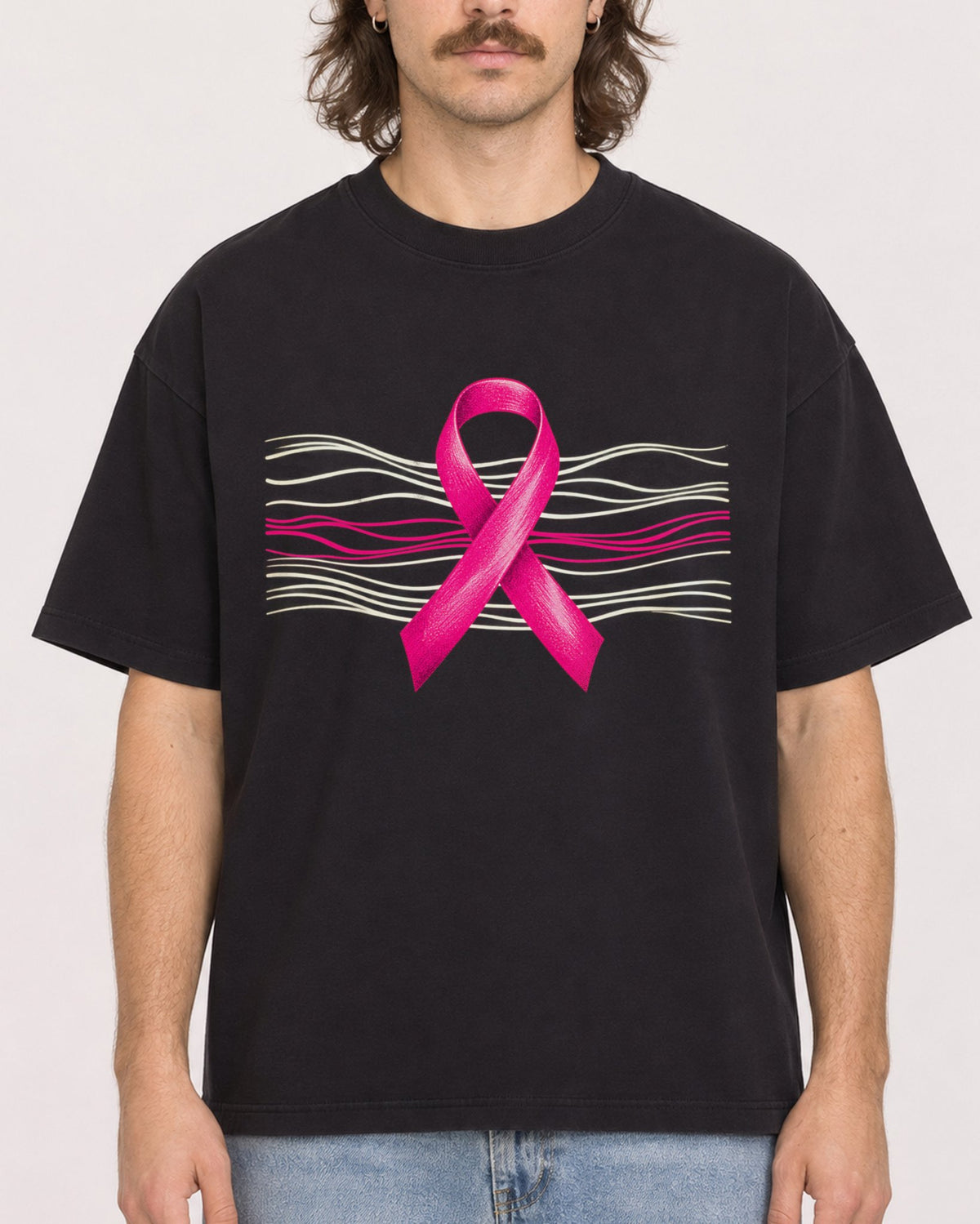 Mockup Boxy Heavyweight Tee Black male close-up 49