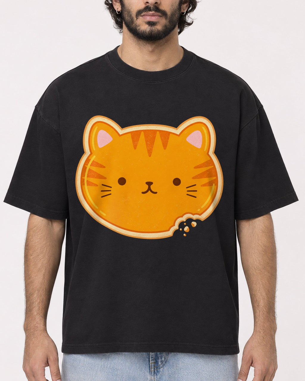 Mockup Boxy Heavyweight Tee Black male close-up 17