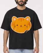 Mockup Boxy Heavyweight Tee Black male close-up 17