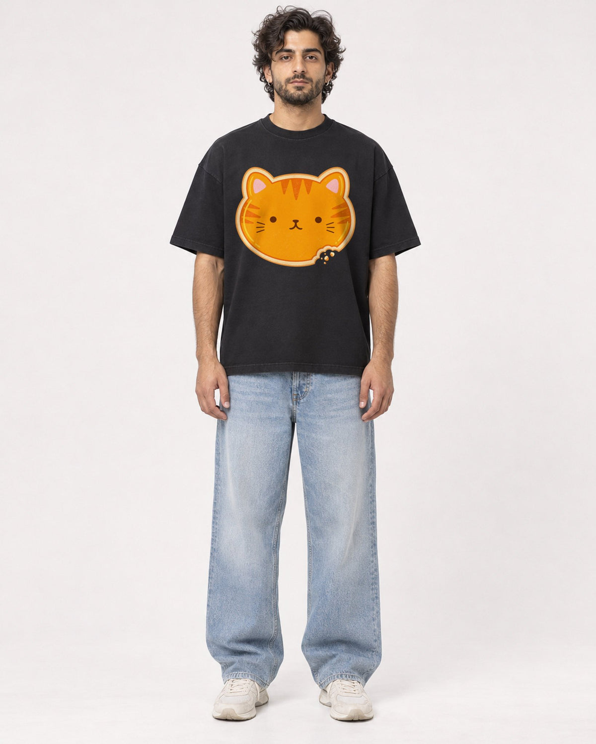 Mockup Boxy Heavyweight Tee Black male full-body 17