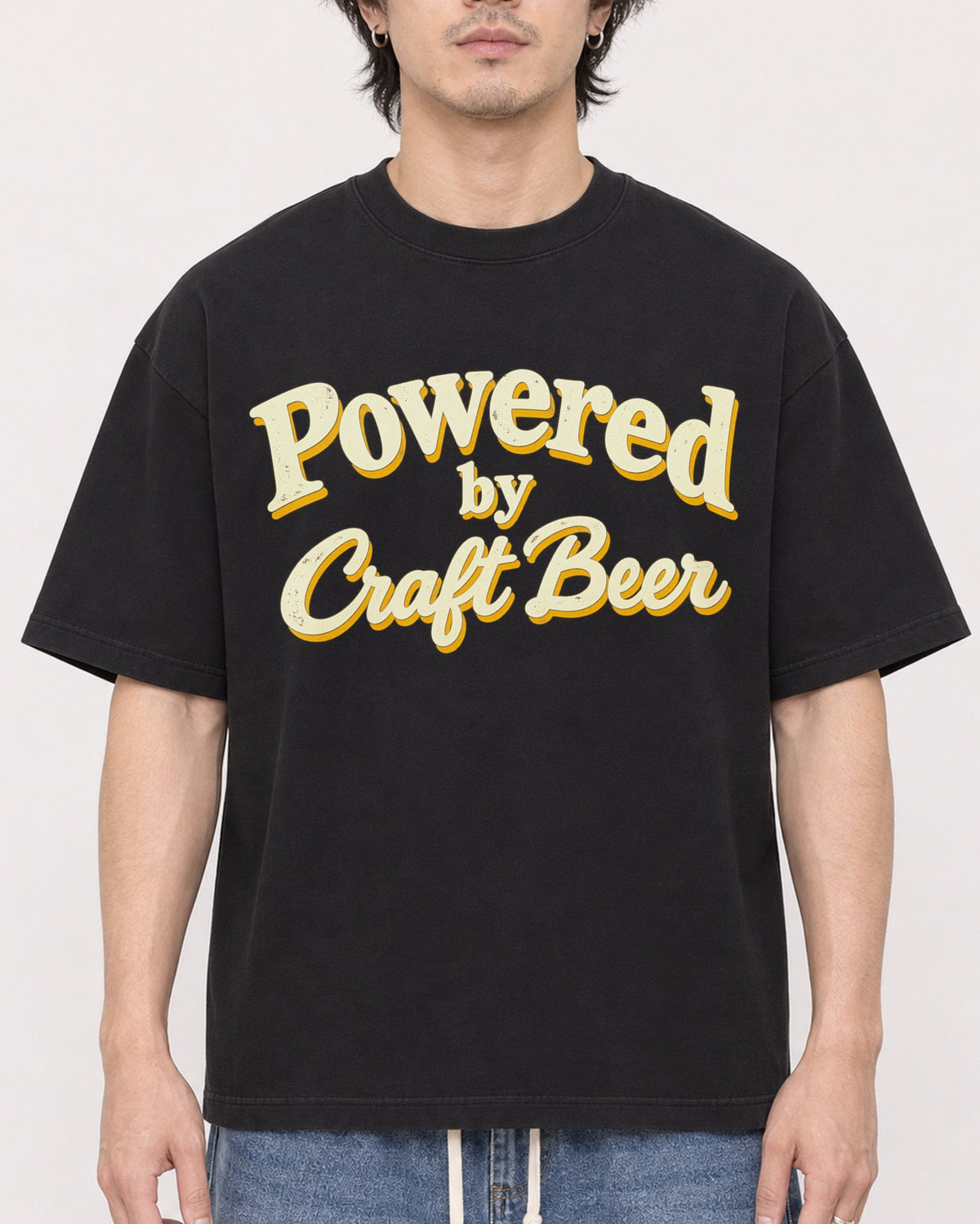 Mockup Boxy Heavyweight Tee Black male close-up 03