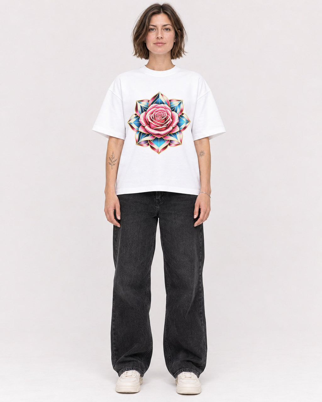 Mockup Boxy Heavyweight Tee White female full-body 18