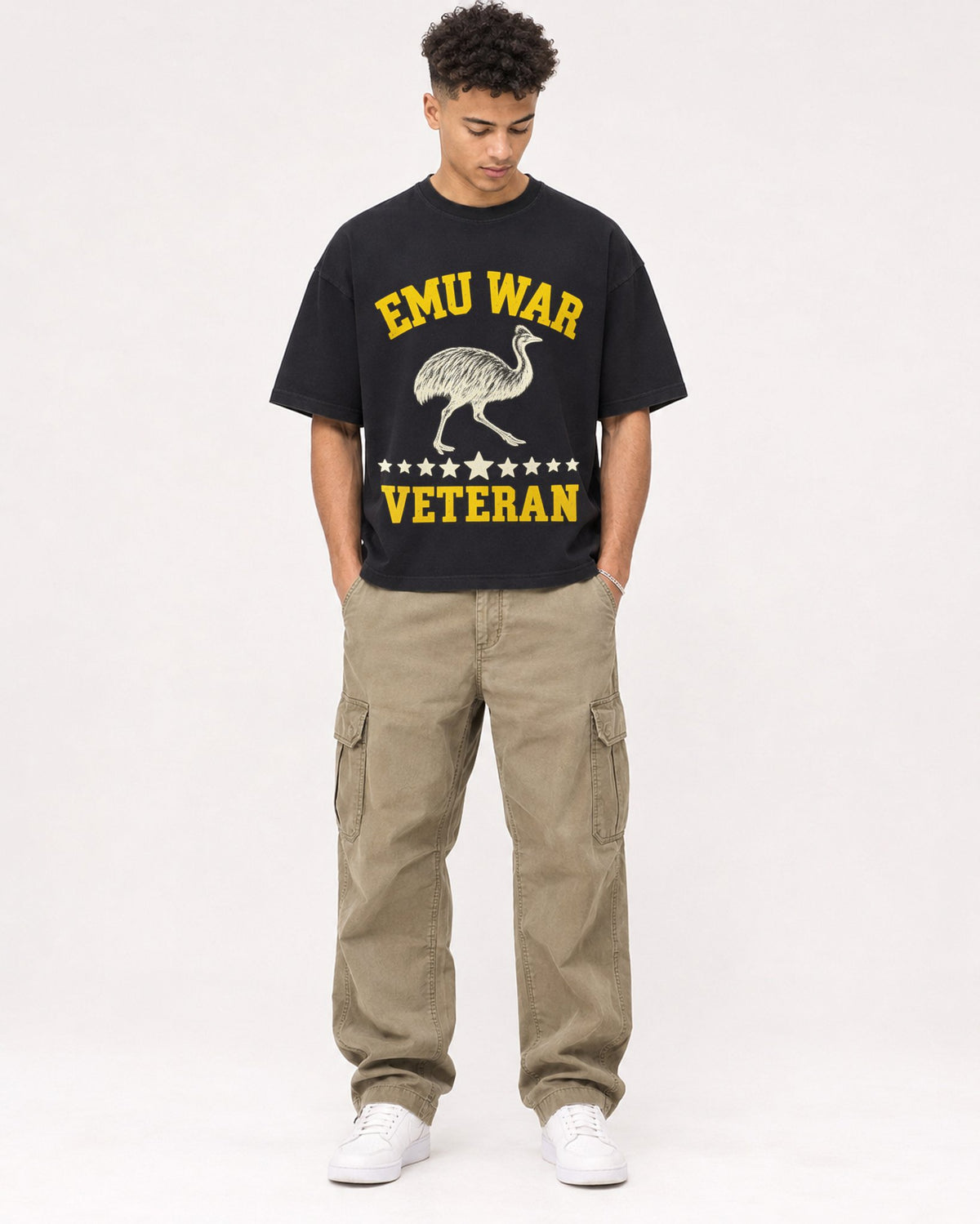 Mockup Boxy Heavyweight Tee Black male full-body 20
