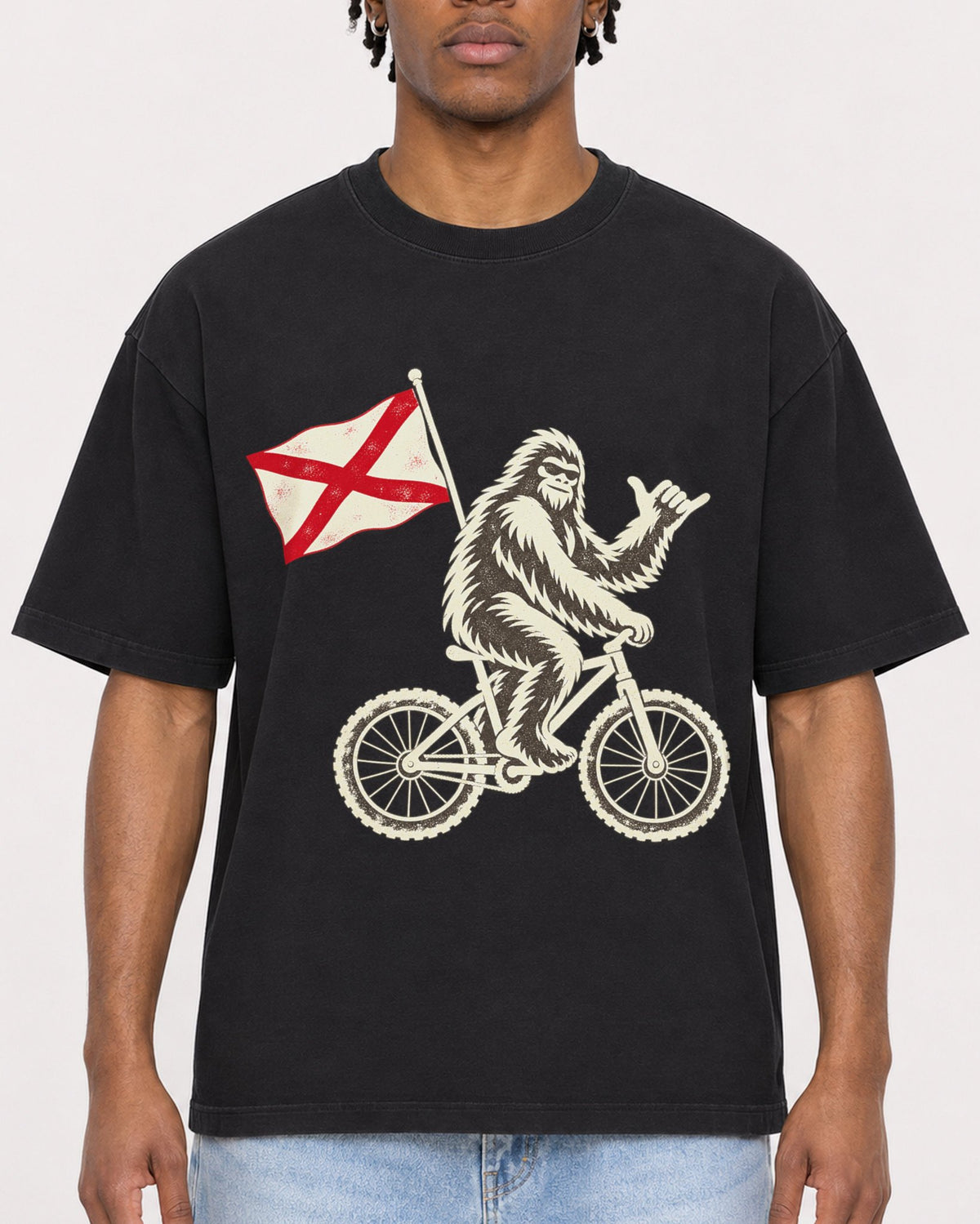 Mockup Boxy Heavyweight Tee Black male close-up 05
