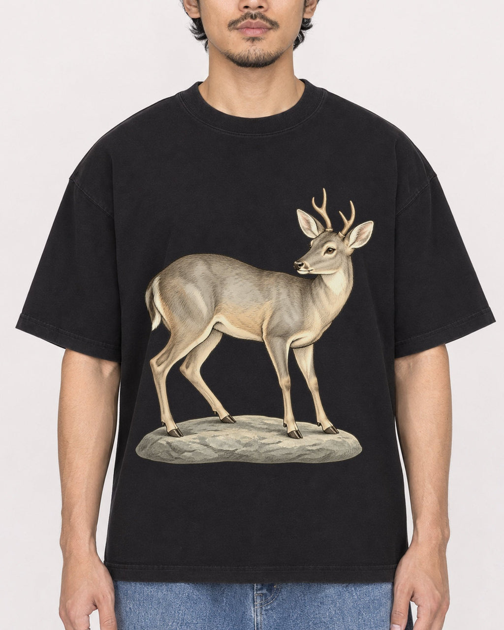 Mockup Boxy Heavyweight Tee Black male close-up 02