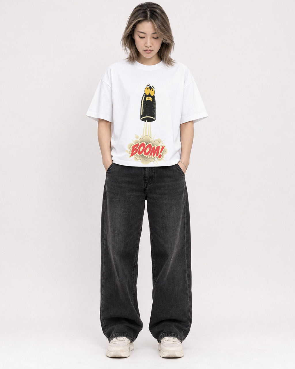 Mockup Boxy Heavyweight Tee White female full-body 33
