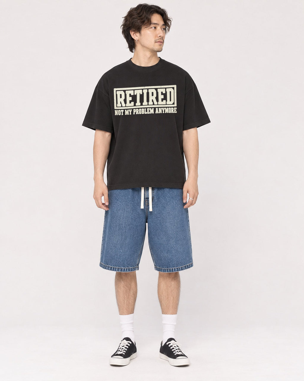 Mockup Boxy Heavyweight Tee Black male full-body 03