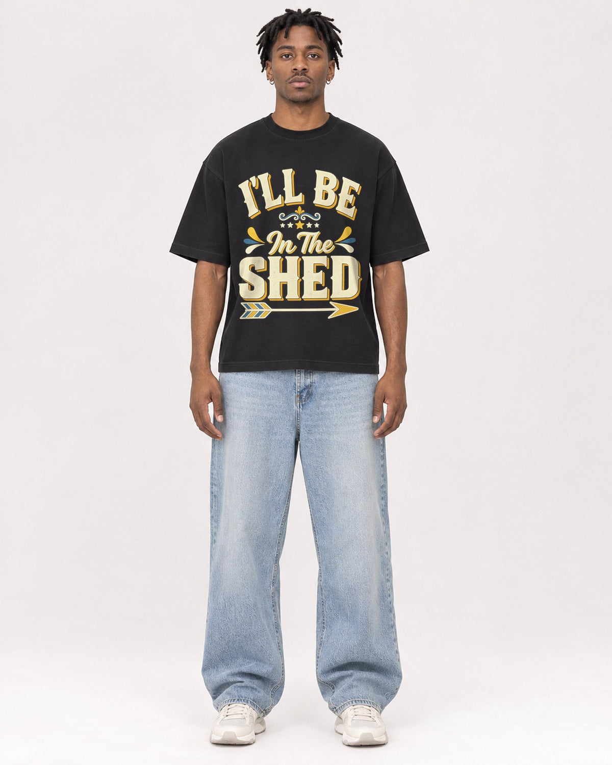 Mockup Boxy Heavyweight Tee Black male full-body 05