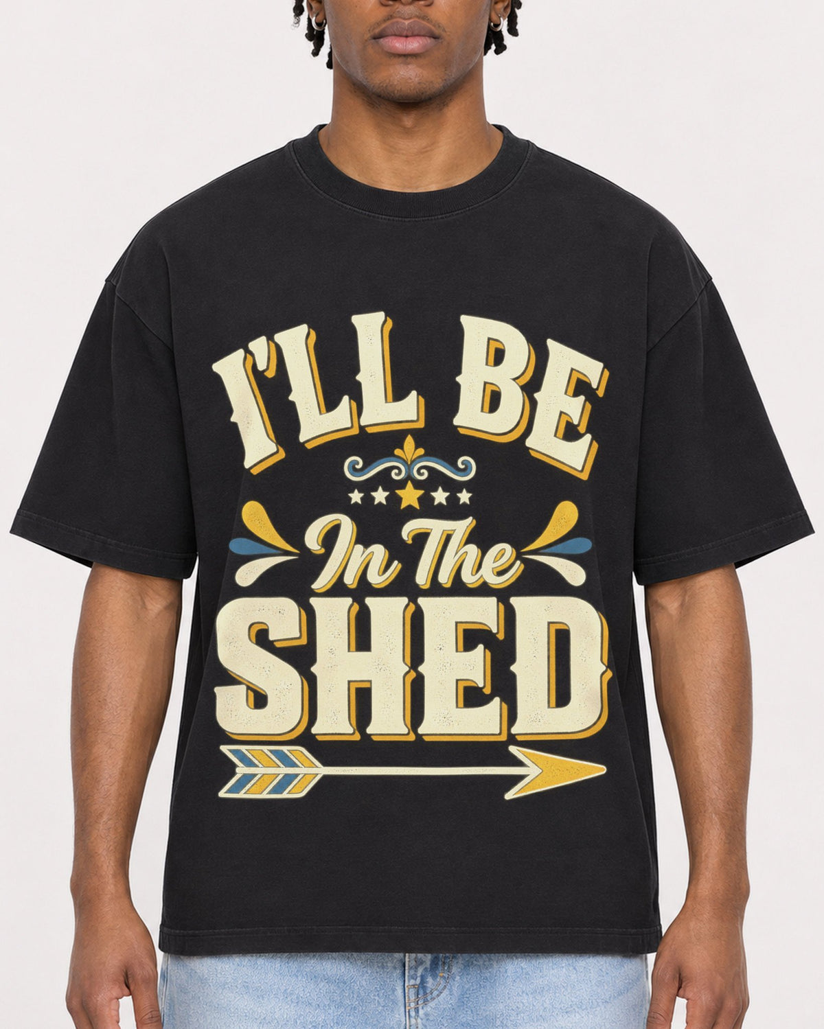 Mockup Boxy Heavyweight Tee Black male close-up 05