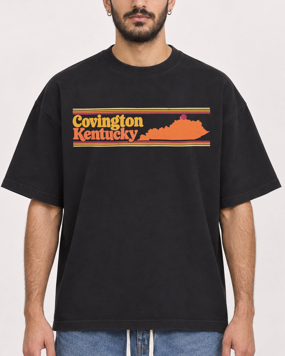 Mockup Boxy Heavyweight Tee Black male close-up 07