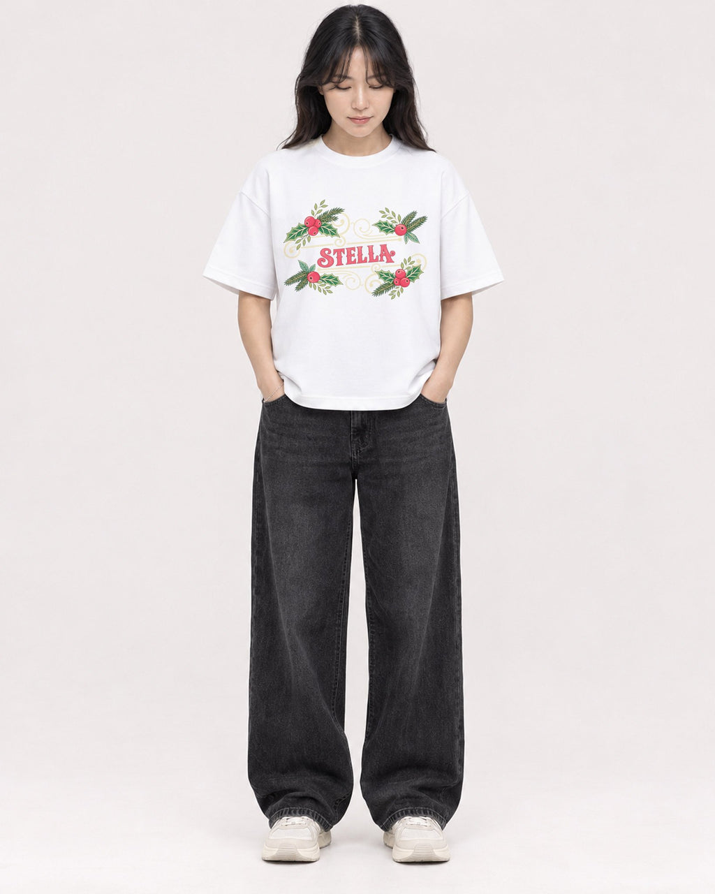 Mockup Boxy Heavyweight Tee White female full-body 13