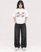 Mockup Boxy Heavyweight Tee White female full-body 13