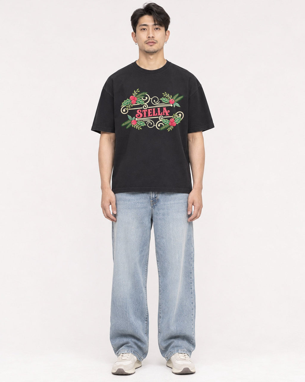 Mockup Boxy Heavyweight Tee Black male full-body 13