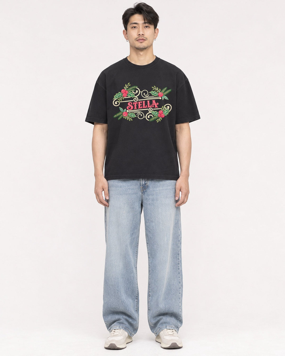 Mockup Boxy Heavyweight Tee Black male full-body 13