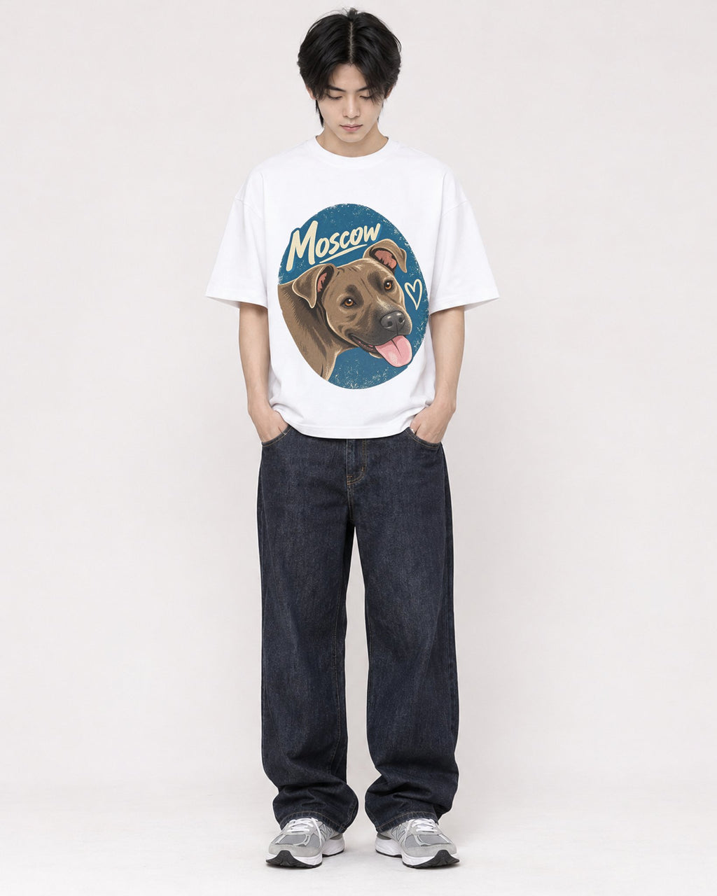 Mockup Boxy Heavyweight Tee White male full-body 11