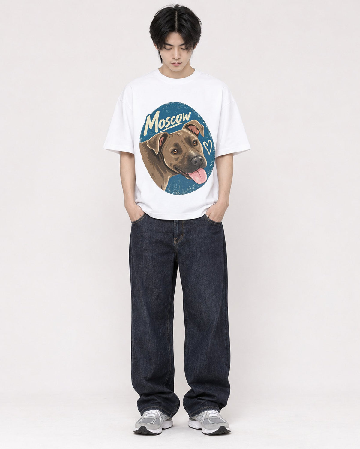 Mockup Boxy Heavyweight Tee White male full-body 11