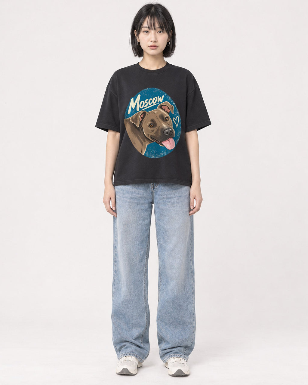 Mockup Boxy Heavyweight Tee Black female full-body 11