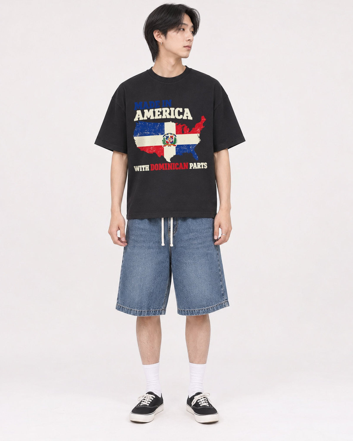 Mockup Boxy Heavyweight Tee Black male full-body 11
