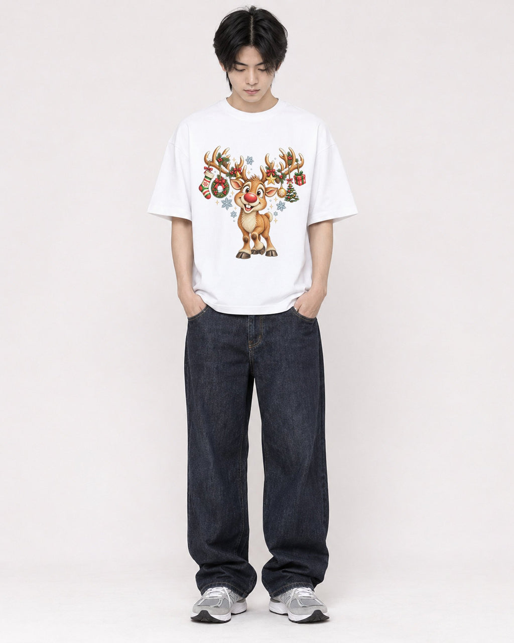 Mockup Boxy Heavyweight Tee White male full-body 11