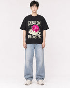 Mockup Boxy Heavyweight Tee Black male full-body 01