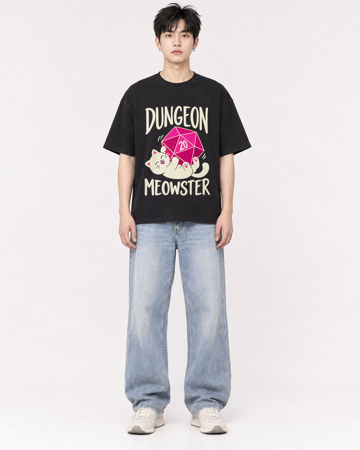 Mockup Boxy Heavyweight Tee Black male full-body 01