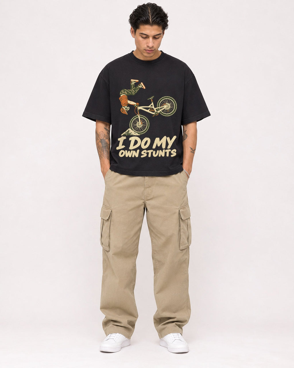 Mockup Boxy Heavyweight Tee Black male full-body 36