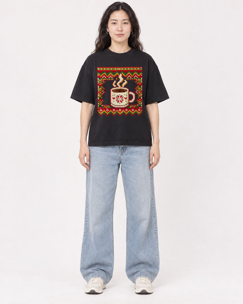 Mockup Boxy Heavyweight Tee Black female full-body 03