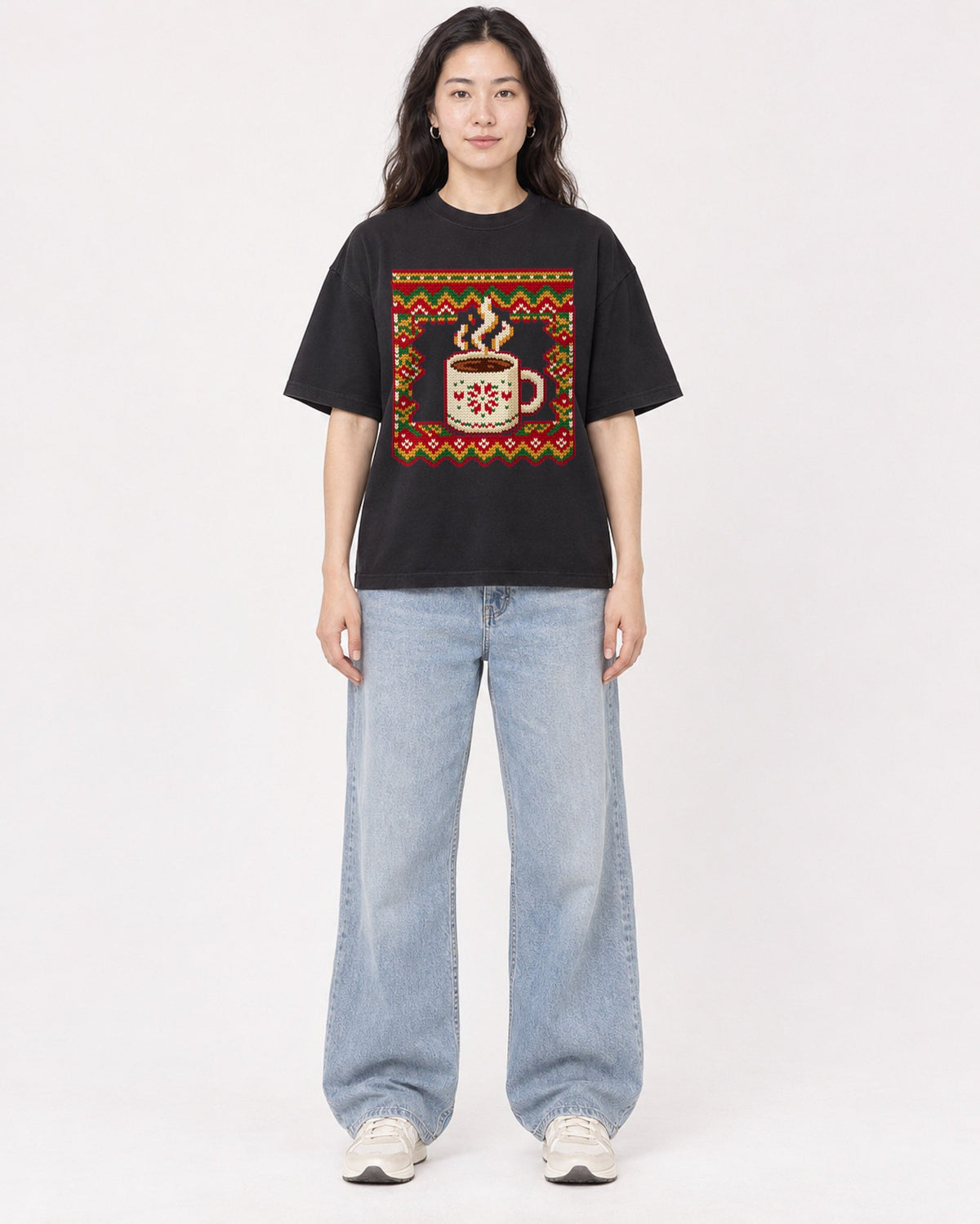 Mockup Boxy Heavyweight Tee Black female full-body 03