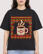Mockup Boxy Heavyweight Tee Black female close-up 03