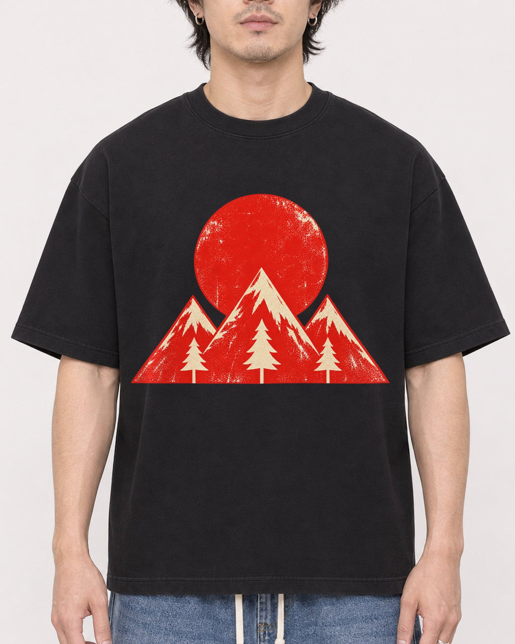 Mockup Boxy Heavyweight Tee Black male close-up 03