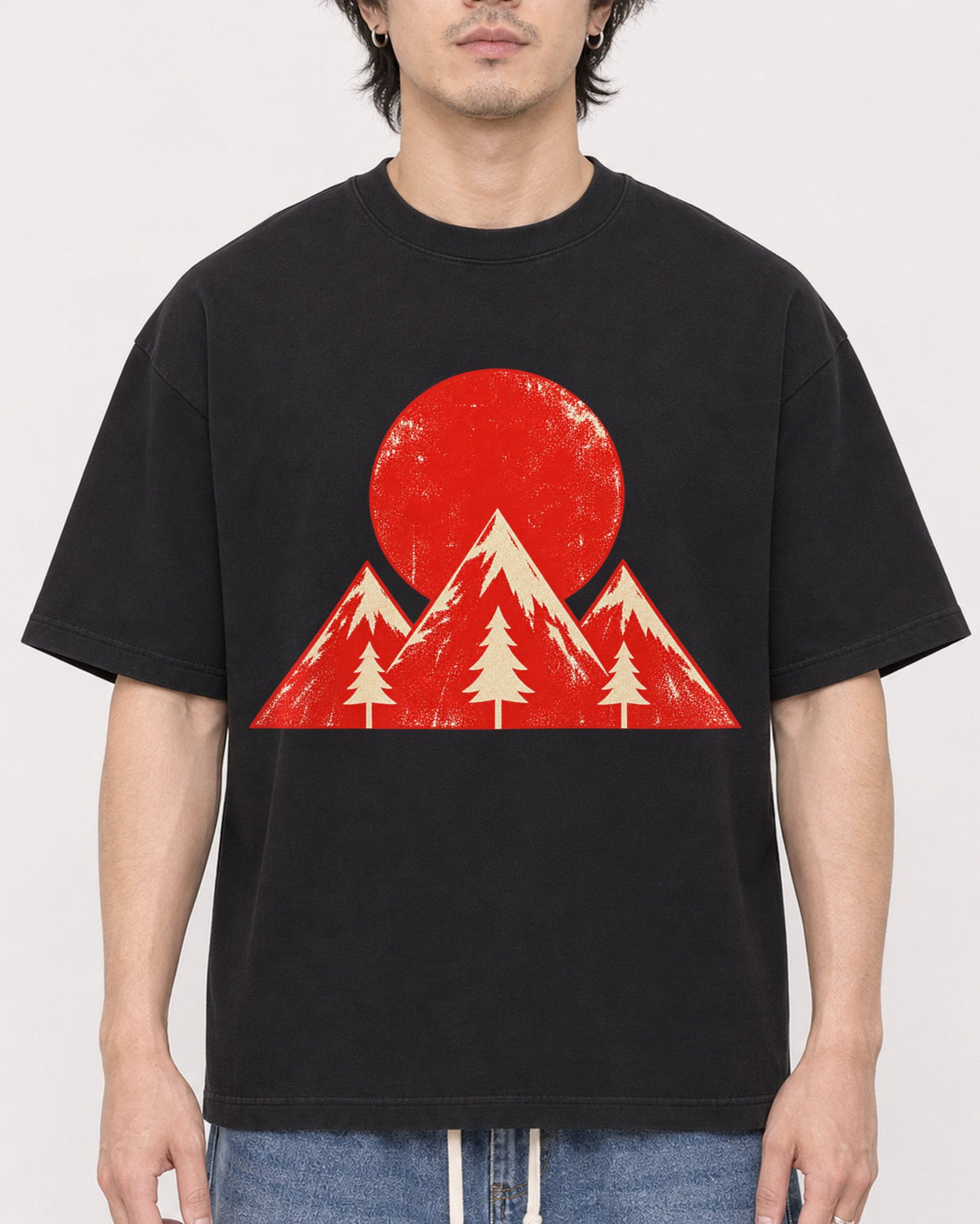Mockup Boxy Heavyweight Tee Black male close-up 03