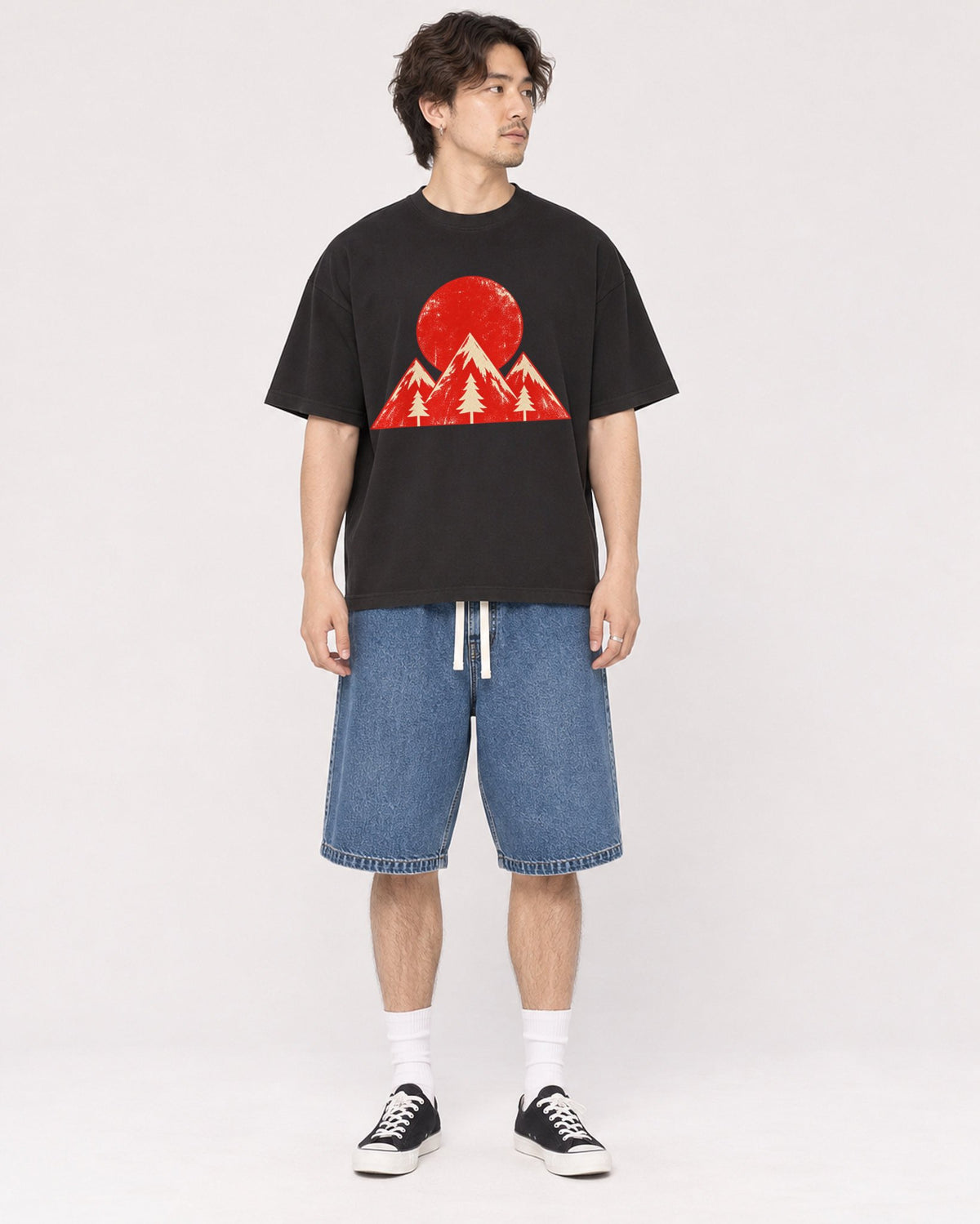 Mockup Boxy Heavyweight Tee Black male full-body 03