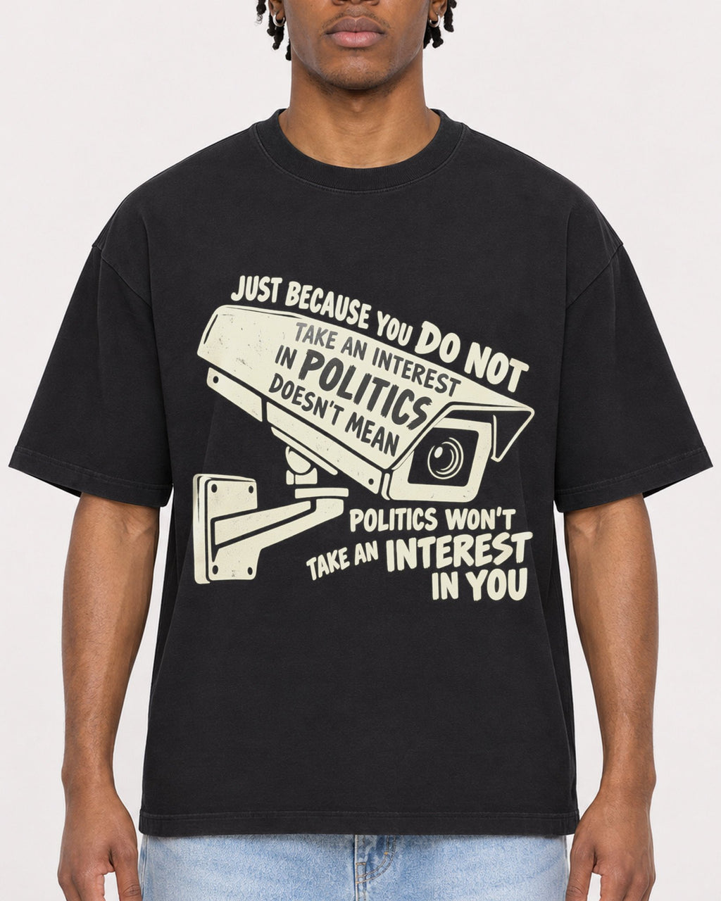 Mockup Boxy Heavyweight Tee Black male close-up 05